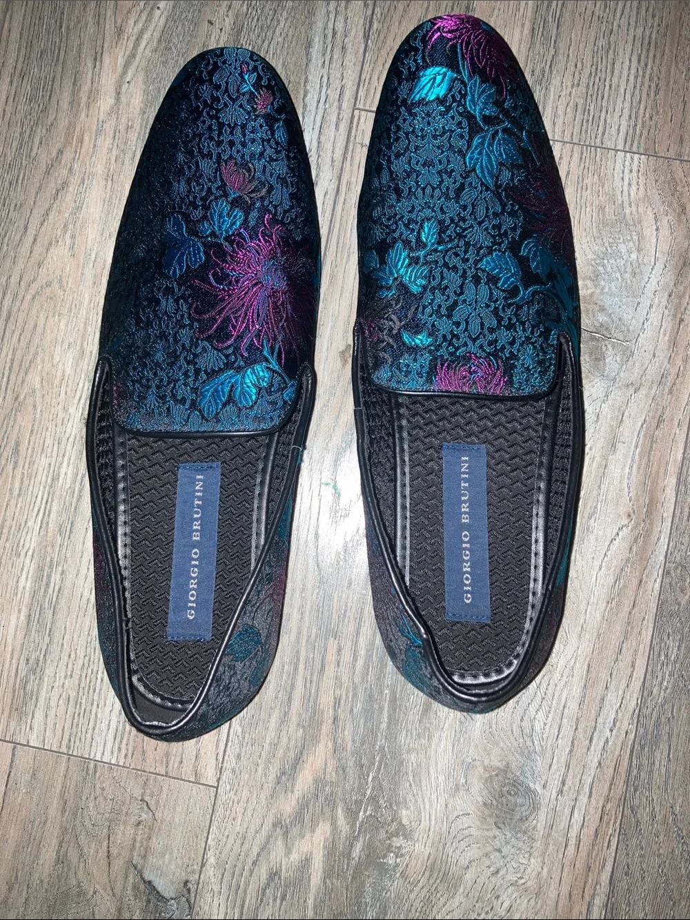 Giorgio Brutini Teal and Purple Floral Jacquard Slip-On Loafers